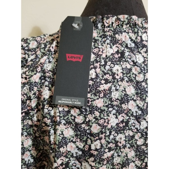 Levi's Women's Shirt Crop Tops Puff Sleeve Square Neck Size X Large Gree… - Picture 6 of 11